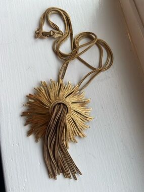 Vintage Monet Gold Sunburst Tassel Pendant Necklace - WILD!!